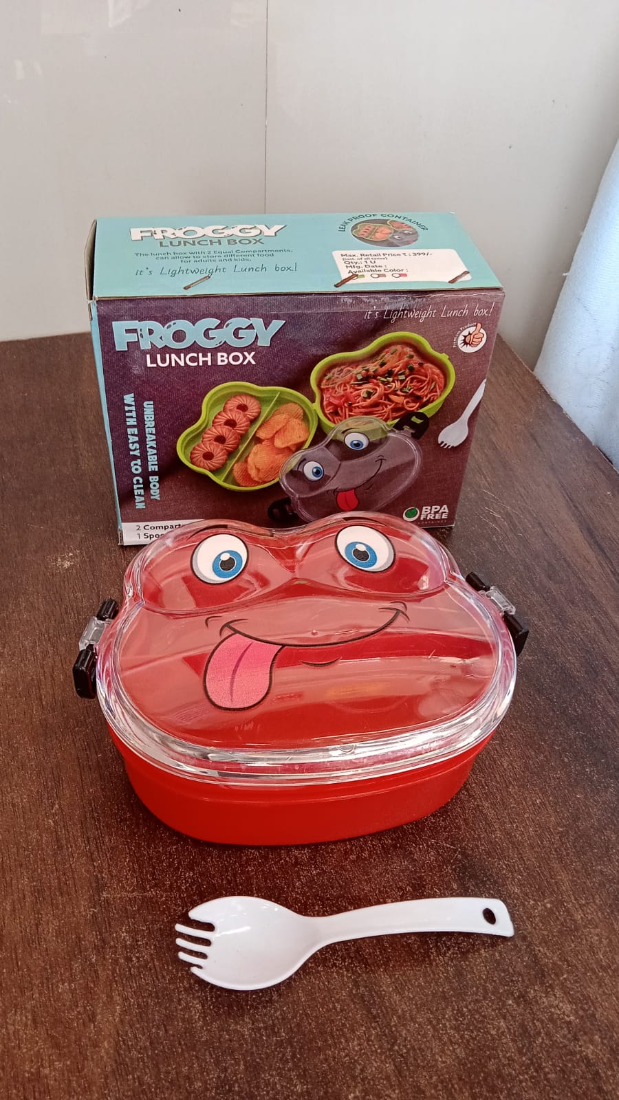 Double Layer Froggy Shape Lunch Box with Spoon (1 Pc / Mix Color) Double Layer Froggy Shape Lunch Box with Spoon (1 Pc / Mix Color)
